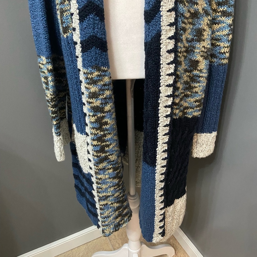 NORTH STYLE Womens Long Patch Work Chunky Open Front Cardigan XL Cabincore Cozy - Picture 9 of 14